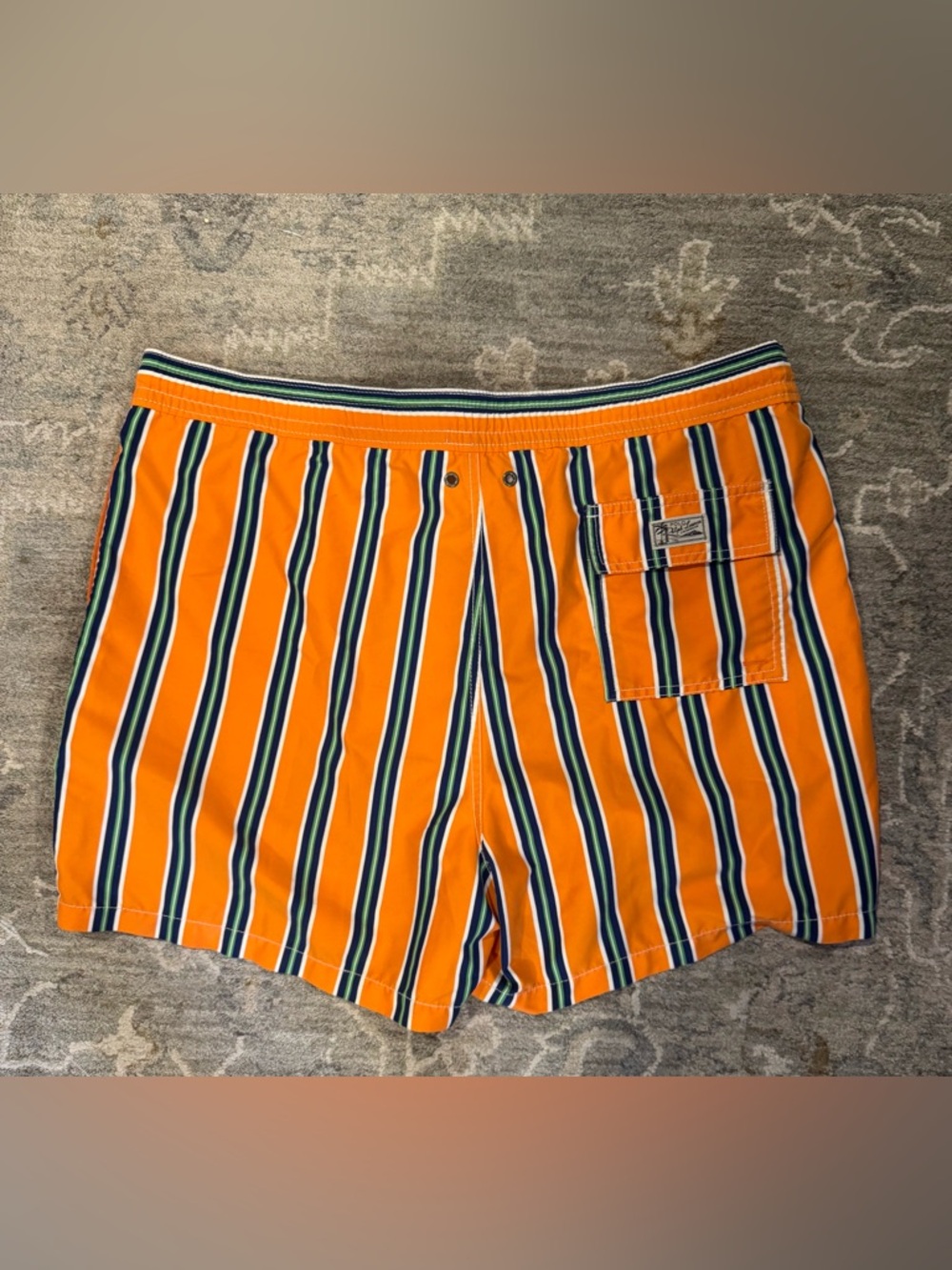 Polo by Ralph Lauren Orange Navy White Striped Swim Trunks